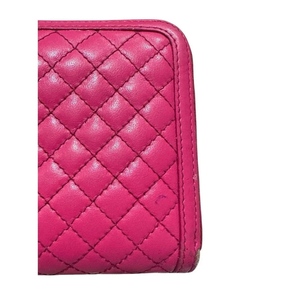 Prada 1M0506 Fuchsia Pink Quilted Nappa Leather Zip Around Continental Wallet
